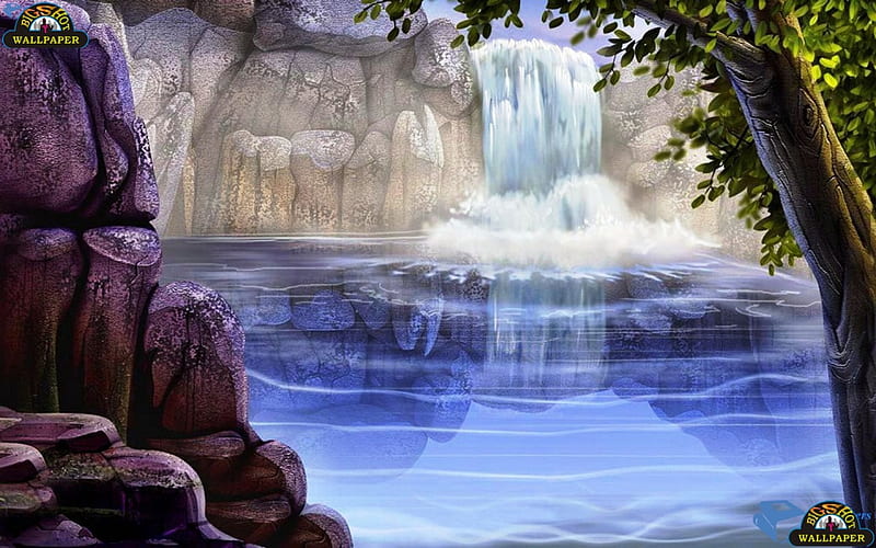 Figure 3d , stone, waterfalls, figure, HD wallpaper