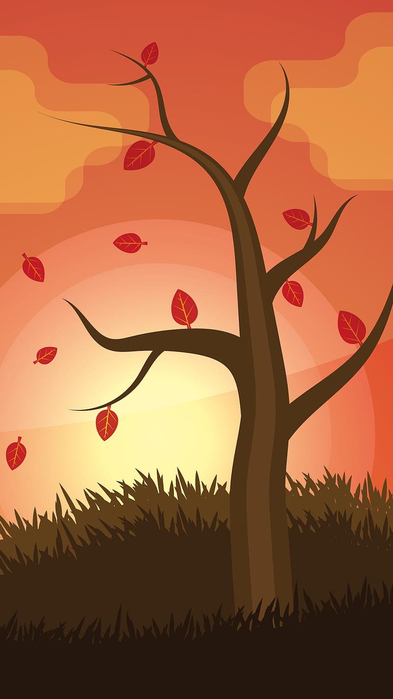 Sparse Tree, fall, autumn, orange, seasons, nature, leaf, leaves, HD phone wallpaper