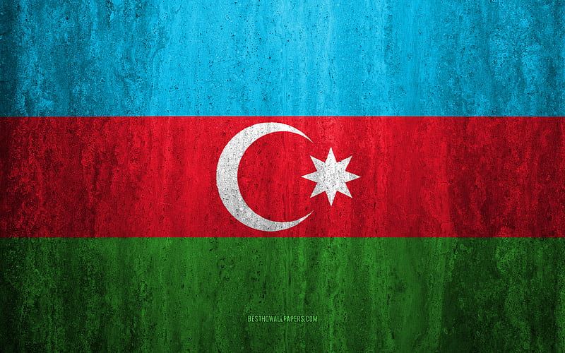 Flag of Azerbaijan stone background, grunge flag, Europe, Azerbaijan flag, grunge art, national symbols, Azerbaijan, stone texture, HD wallpaper