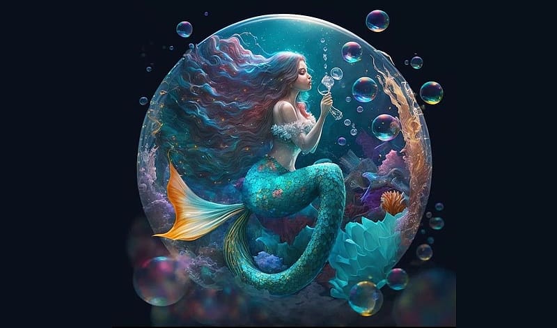 Mermaid in a Bubble, bubble, Mermaid, Mythical, fantasy, creature, HD wallpaper
