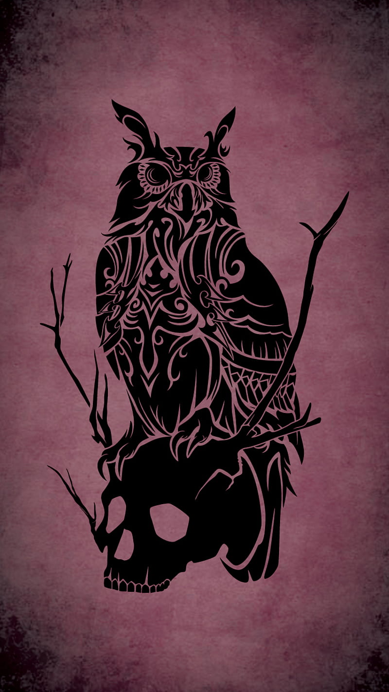 Owl and Skull, animal, bird, forest, tattoo, tribal, HD phone wallpaper