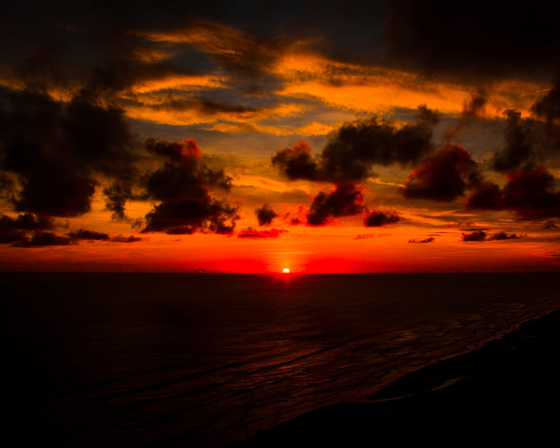 Deep Red Sunset Seashore , sunset, seashore, nature, sky, sea, HD wallpaper