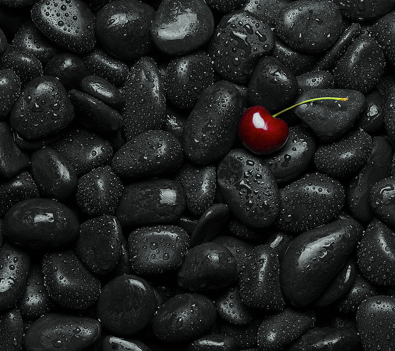 Cherry, black, stones, HD wallpaper