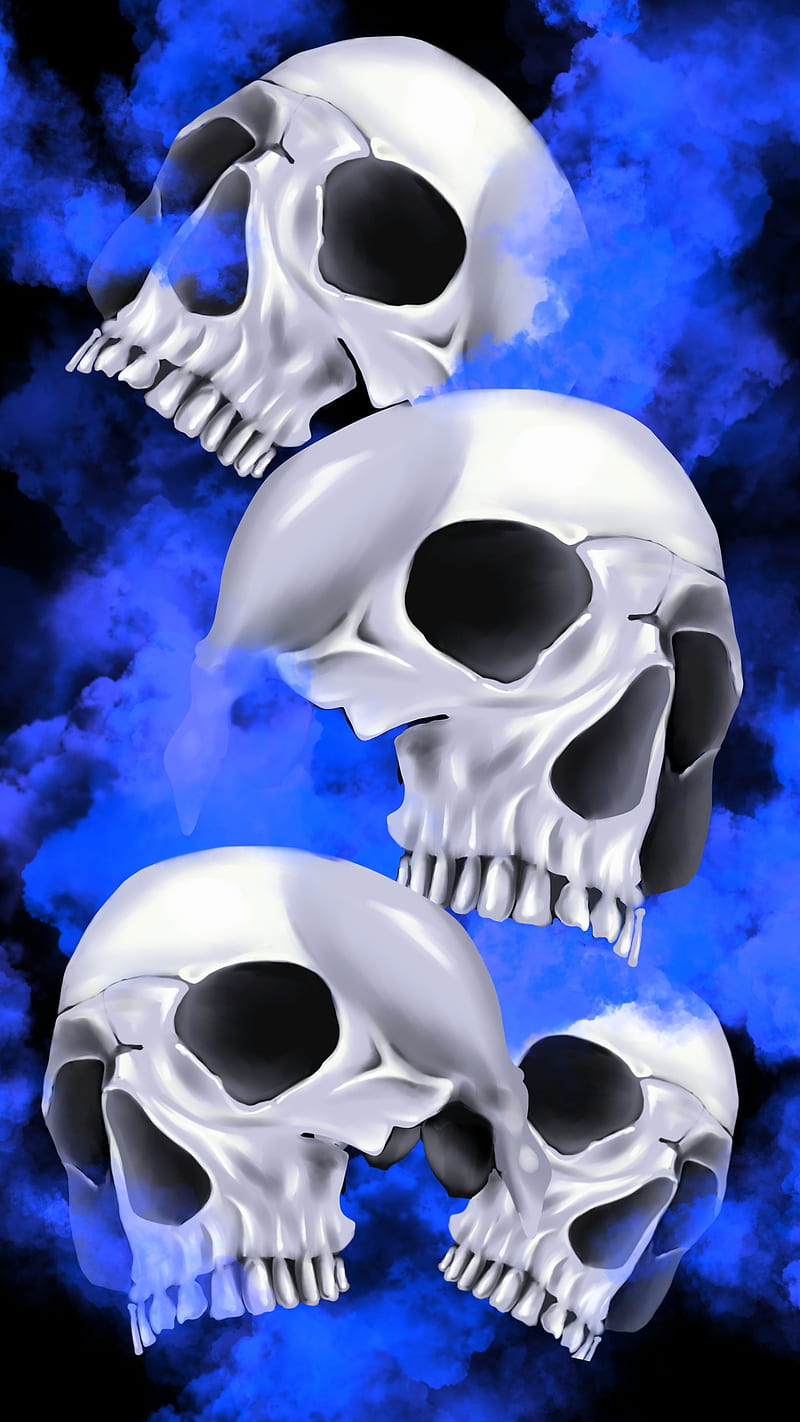 smoke skull blue, black, bone, bones, cloud, death, eyes, fire, flame, fog, head, jaw, jaws laser, magic, neon, shine, skelet, skeleton, skulls, wisdom, HD phone wallpaper
