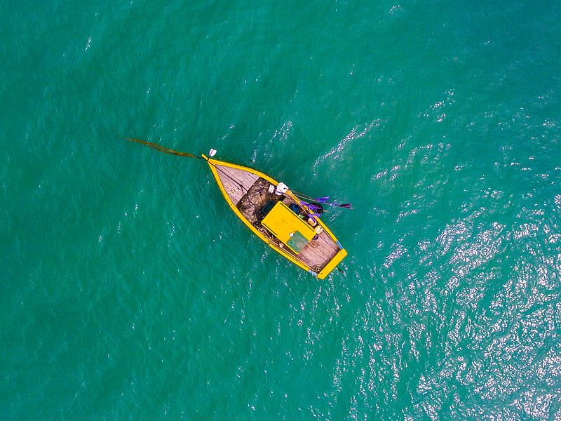 aerial view graphy rowboat on body of water, HD wallpaper