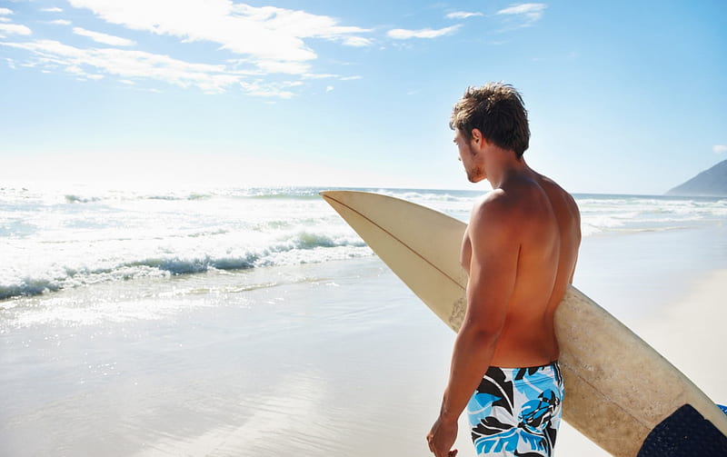 Man, people, summer, Surf Board, beach, sea, HD wallpaper
