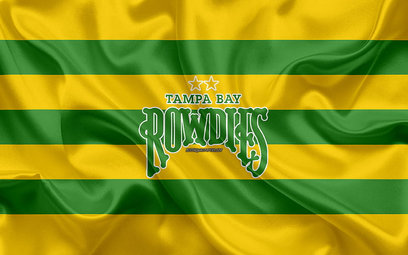 Tampa Bay Rowdies American football club, logo, green yellow flag, emblem, USL Championship, St Petersburg, Florida, USA, silk texture, soccer, United Soccer League, HD wallpaper