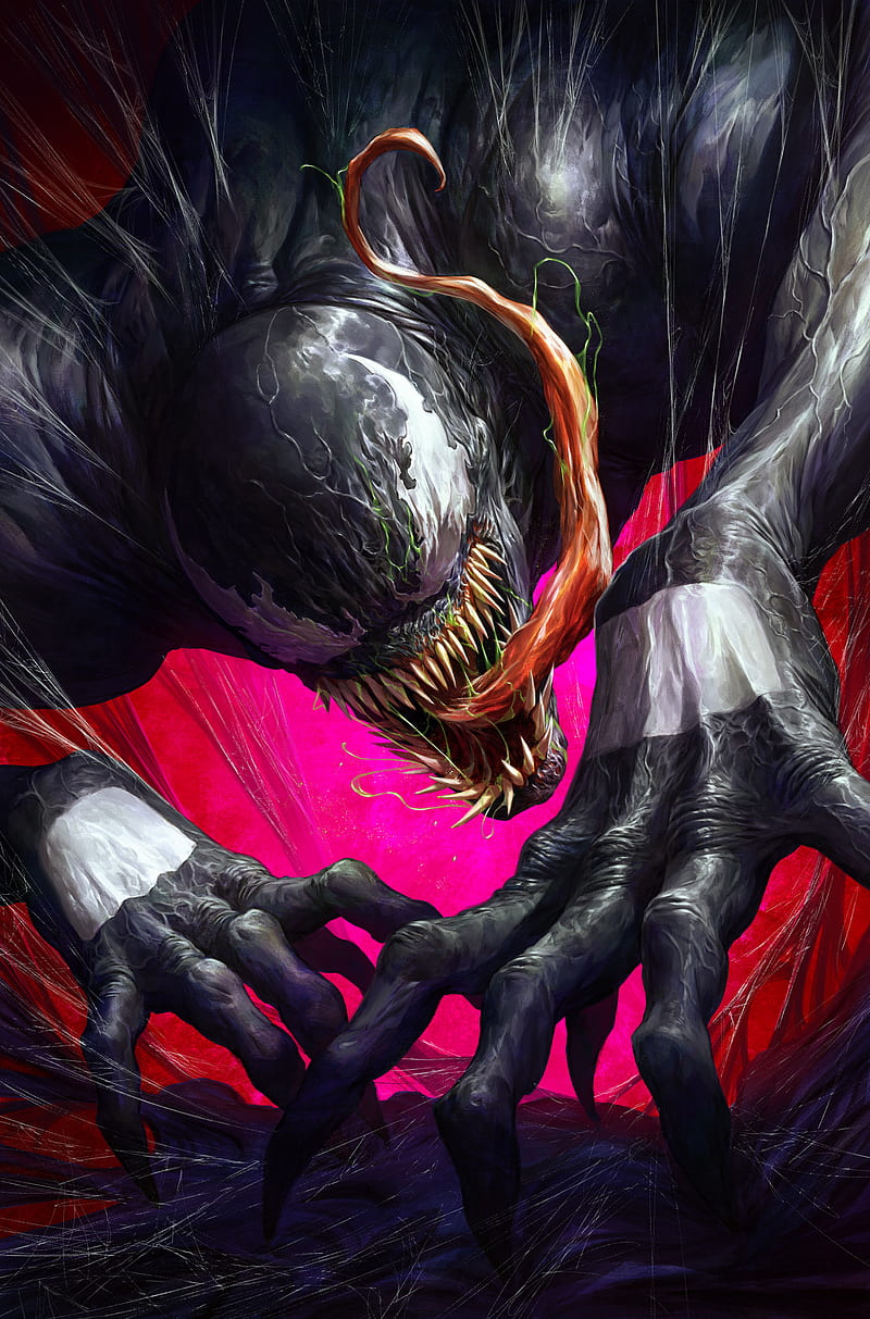 Venom, dark, digital art, fall, hands, marvel, monster, real, tongue, HD  phone wallpaper | Peakpx