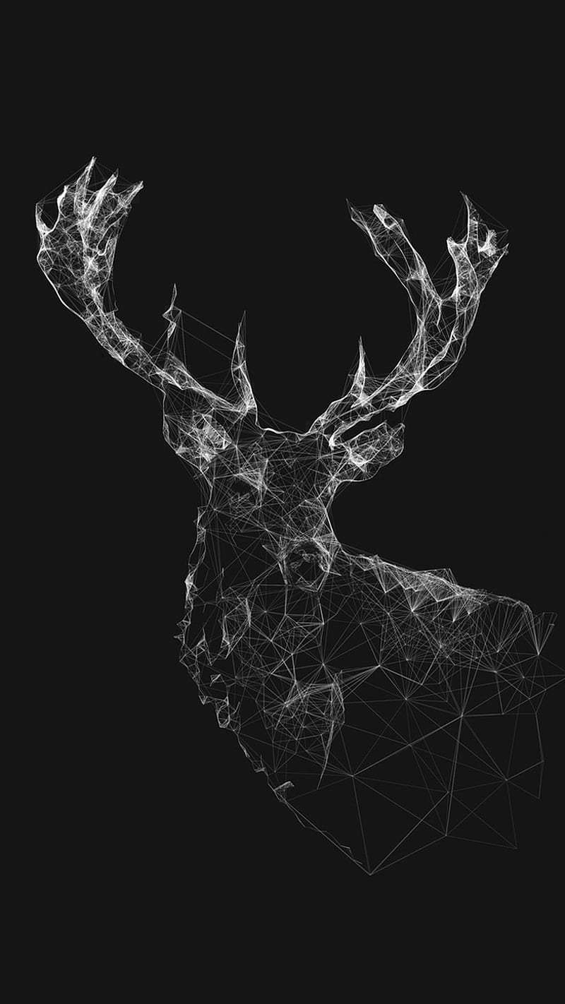 Deer, art, black, elk, HD phone wallpaper