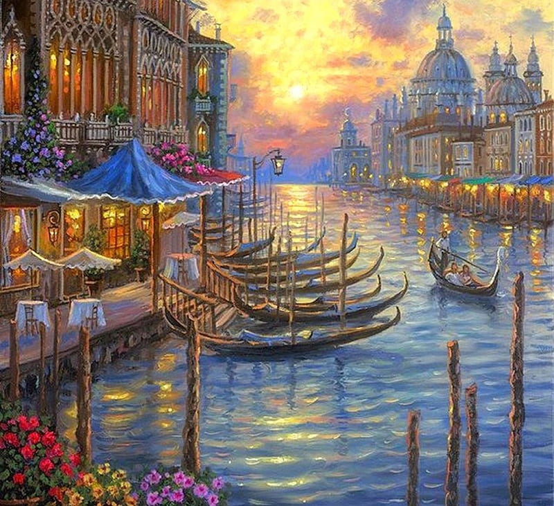 The Grand Canal, architecture, tourists, colors, love four seasons, bonito, attractions in dreams, anciet, canals, boats, paintings, travels, cities, HD wallpaper