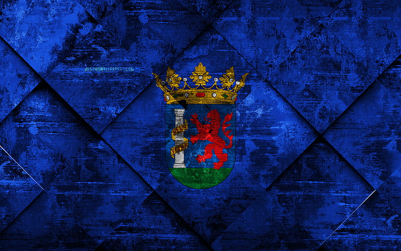 Flag of Badajoz grunge art, rhombus grunge texture, spanish province, Badajoz flag, Spain, national symbols, Badajoz, provinces of Spain, creative art, HD wallpaper