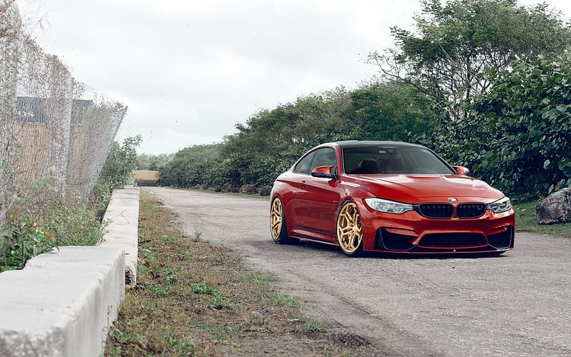 BMW M4, stance, Velos Wheels, tuning, red m4, F82, BMW, HD wallpaper