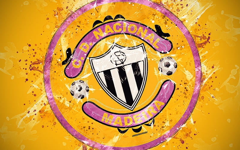 CD Nacional paint art, logo, creative, Portuguese football team, Primeira Liga, emblem, yellow background, grunge style, Funchal, Portugal, football, HD wallpaper