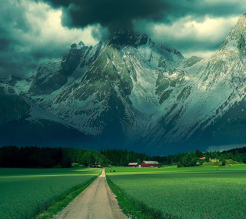 Mountain Classic, field, mountain, path, road, HD wallpaper