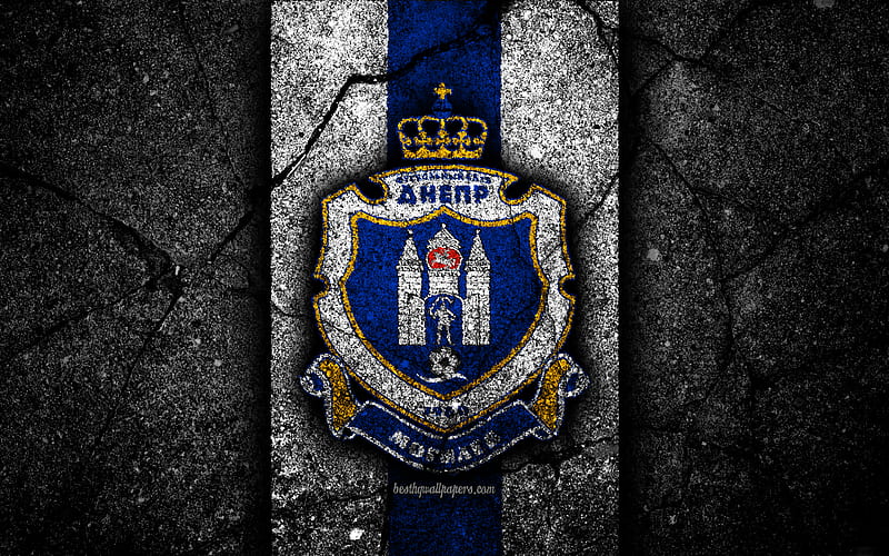 Dnepr Mogilev FC logo, soccer, black stone, Vysshaya Liga, grunge, football club, Belarusian football club, Dnepr Mogilev, Belarus, asphalt texture, FC Dnepr Mogilev, HD wallpaper