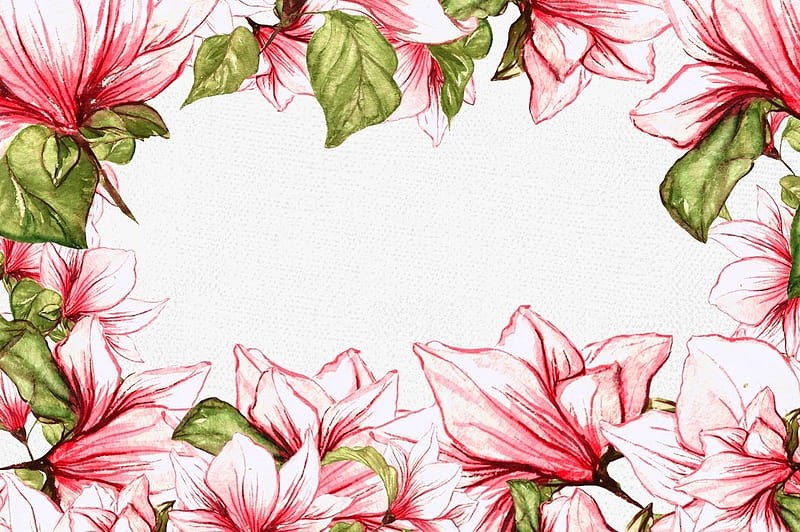 Texture, flower, paper, spring, pink, watercolor, card, pattern, magnolia, frame, green, HD wallpaper