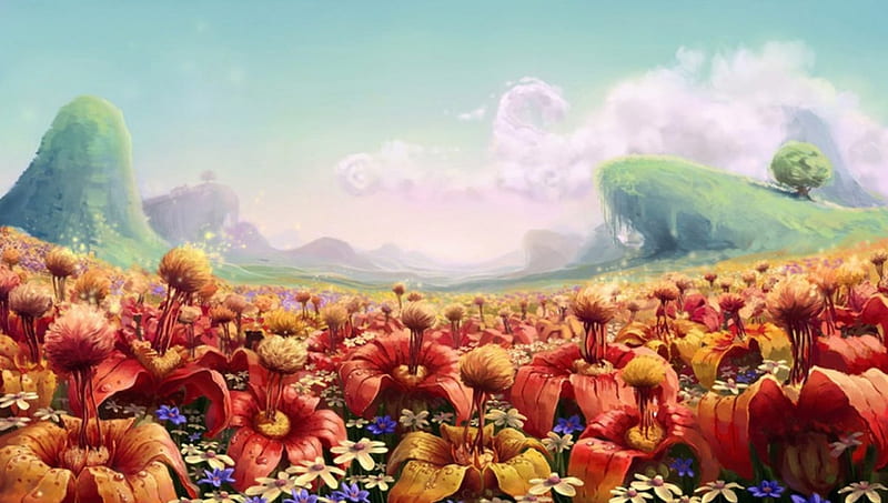 Fantasy landscape, flower, abstract, field, landscape, HD wallpaper