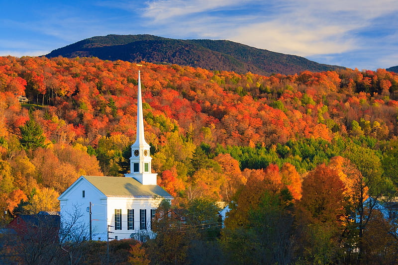 Autumn In New England, New England, Forest, Autumn, Nature, Church, HD wallpaper