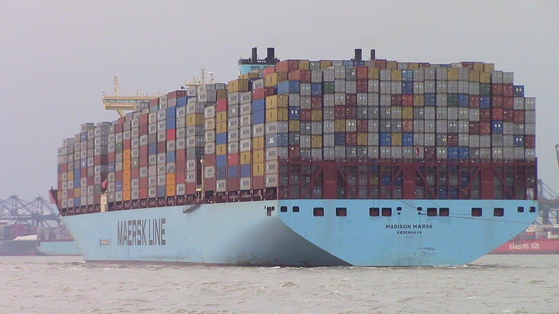 Container Ship MADISON MAERSK Fully Loaded, Madison, Boat, Ship, Maersk, Cargo, Container, HD wallpaper