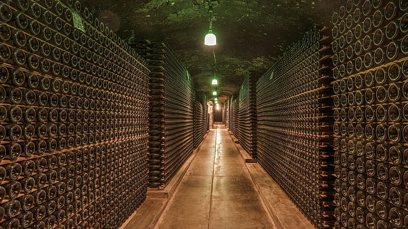 Wine Cellar, architecture, floor, wine, underground, cellar, lights, building, alcohol, bottles, racks, HD wallpaper