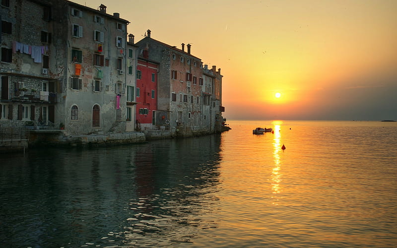 Rovinj, Croatia, sunset, sea, Istria, Adriatic Sea, HD wallpaper