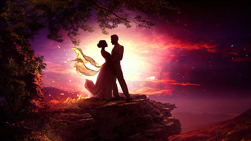 Dancing Couple In Moonlight, love, dancing, couple, artist, artwork, digital-art, HD wallpaper