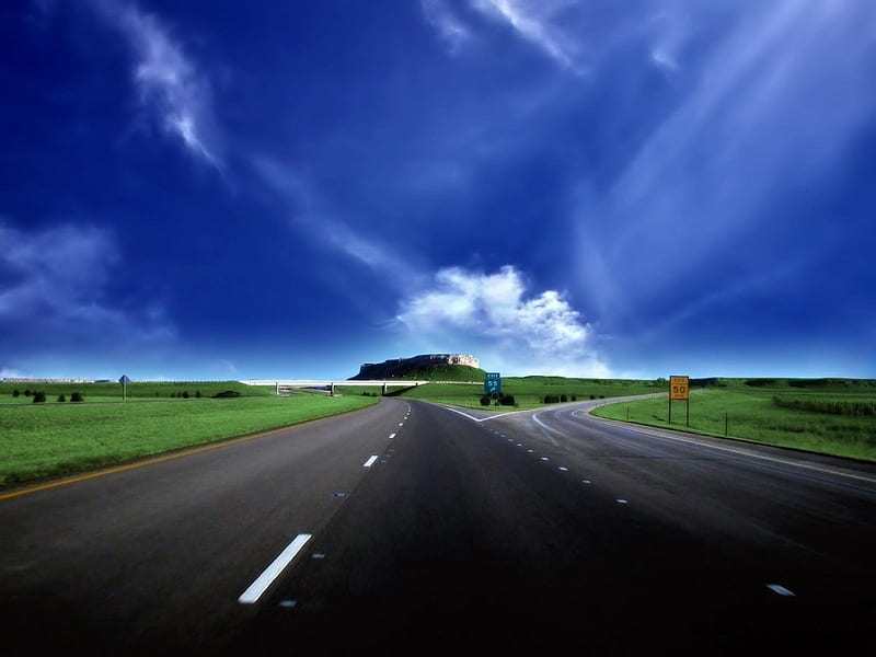 WHICH WAY, skies, raod, mph, 55, road, clouds, sky, blue, HD wallpaper