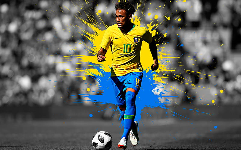 Neymar Jr, art Brazil national football team, blue and yellow splashes of  paint, HD wallpaper | Peakpx