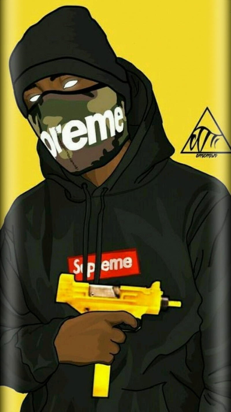 Supreme, gun, sick, yellow, HD phone wallpaper