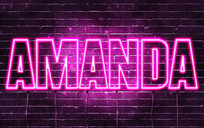 Amanda with names, female names, Amanda name, purple neon lights, horizontal text, with Amanda name, HD wallpaper