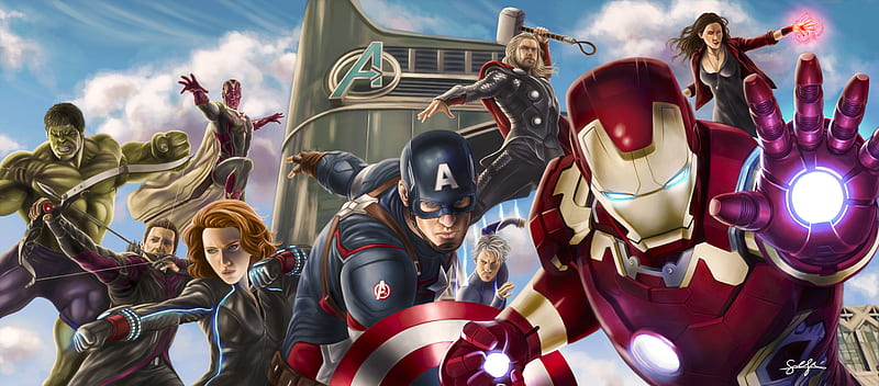 Avengers Assemble Artwork, avengers, artwork, digital-art, artist, thor, black-widow, captain-america, hawkeye, iron-man, hulk, HD wallpaper