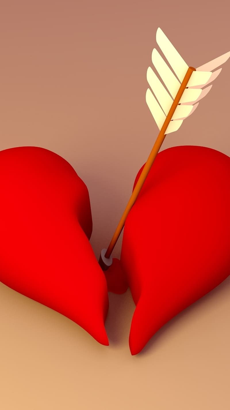Heart Broken Arrow In Heart, heart broken, arrow, heart, red, HD phone wallpaper
