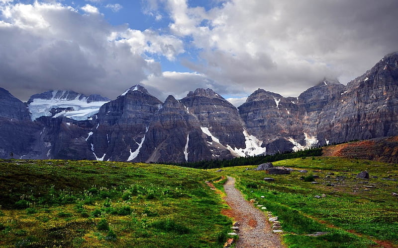 track mountains rocks green gray-Beautiful natural scenery, HD wallpaper