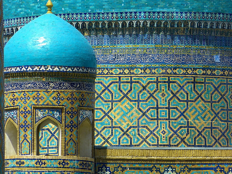 Uzbekistan, travel, decorative, islam, architecture, tiles, islamic, mosaic, HD wallpaper