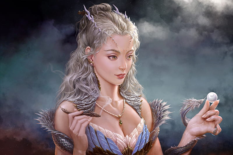 Daenerys, frumusete, luminos, game of thrones, queen, targaryen, dragon, fantasy, pearl, girl, hand, jewel, chalky nan, HD wallpaper