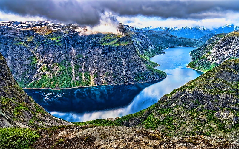 Norway, fjord, beautiful nature, mountains, summer, Europe, Norwegian nature, R, HD wallpaper