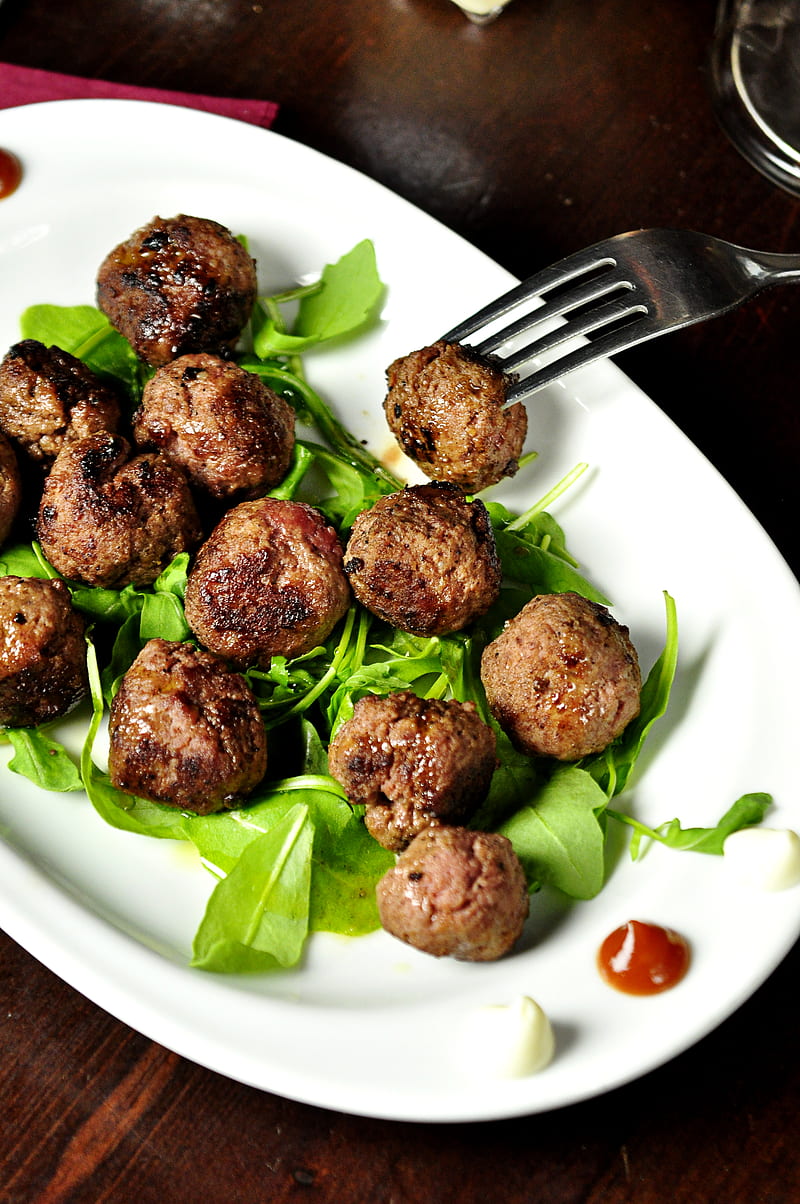meat balls on oval white plate, HD phone wallpaper