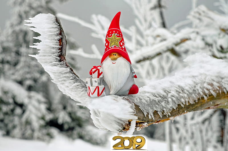 Happy New Year, 2019, christmas, figure, holiday, new year, red, santa claus, HD wallpaper