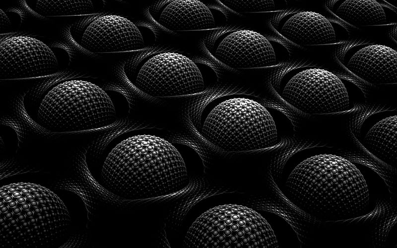 3d spheres, art, black spheres, 3d art, geometric shapes, creative, spheres, HD wallpaper