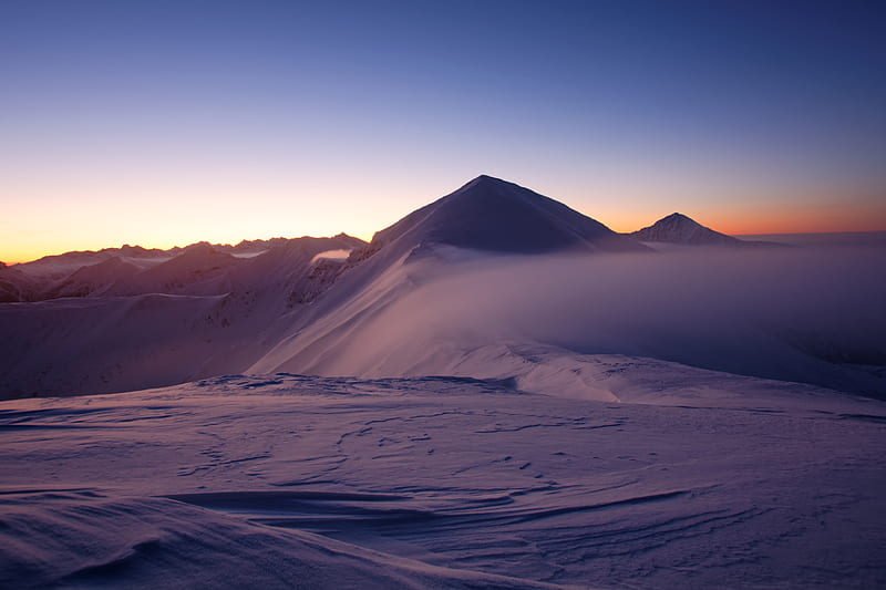 mountain, peak, desert, sand, sunset, HD wallpaper