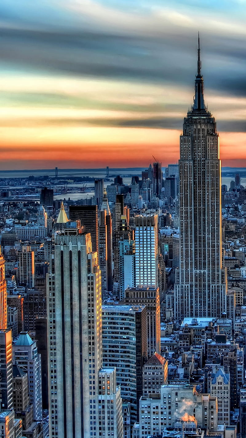 New York, city, manhattan, ny, skyscrapers, sunrise, HD phone wallpaper