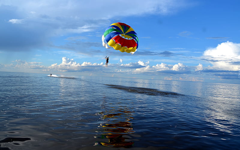 Parasailing, sky, parachute, sea, HD wallpaper
