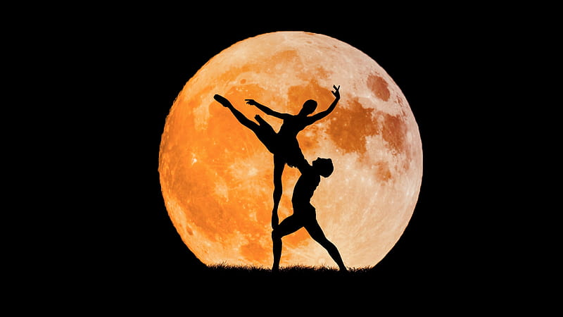 Ballerina Orange Moon Full Shadow Black Creative Silhouette