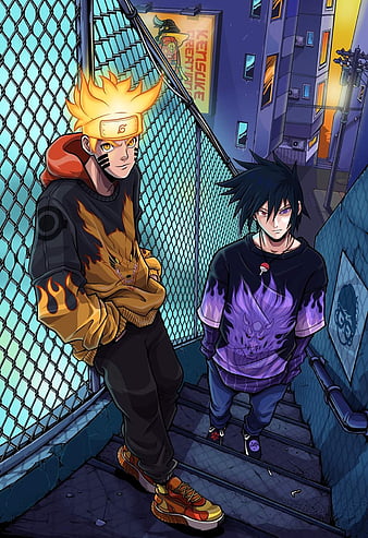 Naruto and Sasuke, getup, naruto shippuden, sneaker, HD phone wallpaper