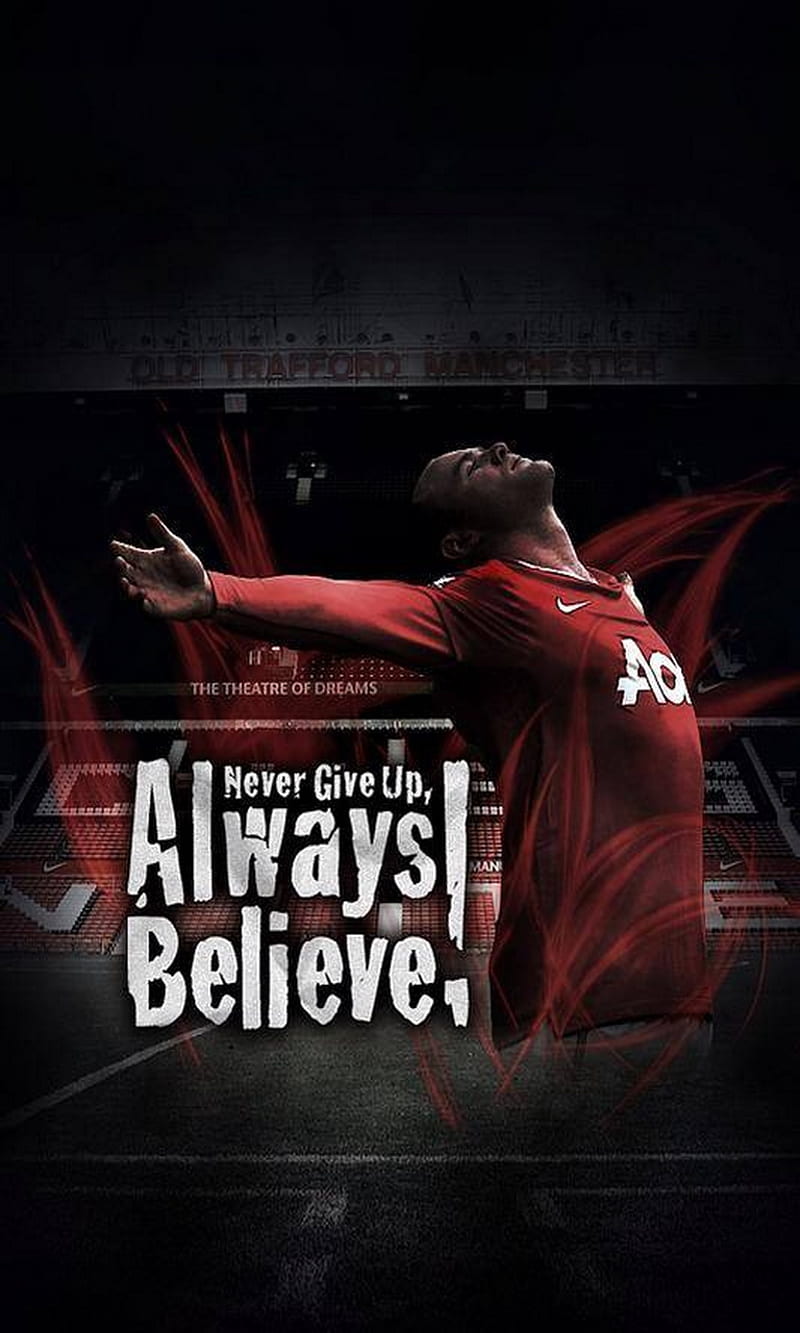 Rooney, believe, give up, manchester united, never, wayne, HD phone wallpaper