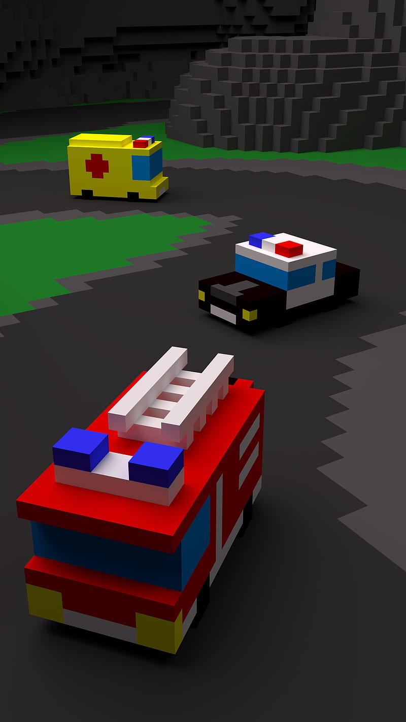 Emergency, Ambulance, carros, Pixel, Police, Tiny, Voxel, HD phone wallpaper