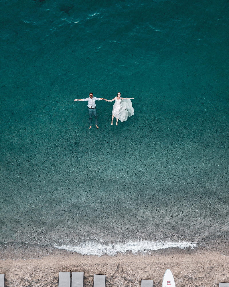couple, water, aerial view, romance, love, HD phone wallpaper