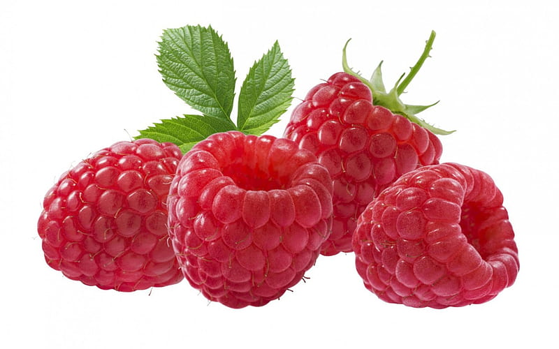 Raspberries, red, food, sweet, dessert, fruit, green, berry, raspberry, white, HD wallpaper