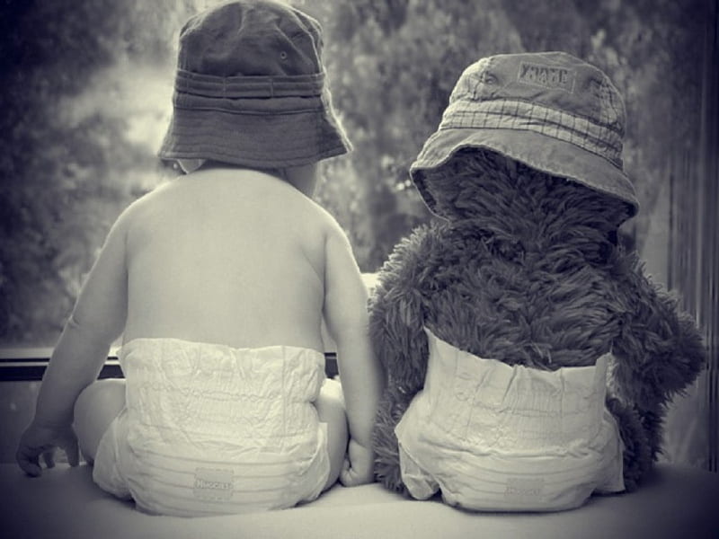 Friendship, cute, diapers, teddy bear, babie, sweet, HD wallpaper
