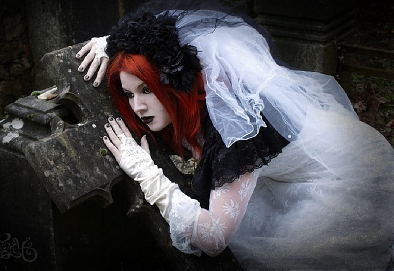 Bride of Darkness, goth, tomb, fantasy, girl, bride, HD wallpaper | Peakpx